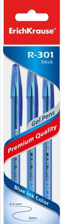 Ручка гелевая ErichKrause R-301 Original Gel 0.5, цвет чернил синий, 3 шт