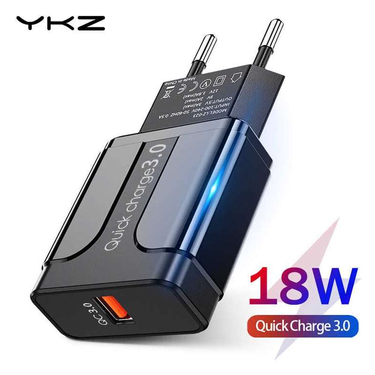 Зарядное устройство YKZ QC3.0 18Вт, черное, белое
