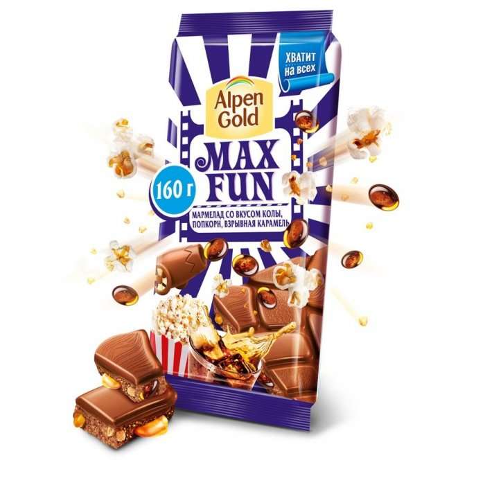 [СПб] Шоколад Alpen Gold Макс Фан кола/попкорн/взр.карам 160г
