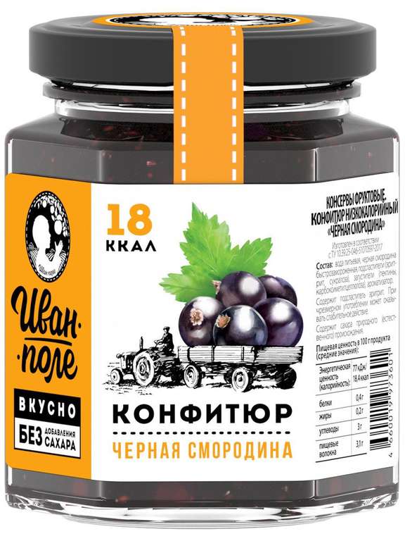 Конфитюр Без сахара из Чёрной смородины низкокалорийный, 180 г. Иван-поле