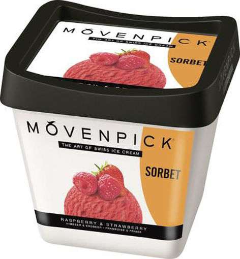 Мороженое Movenpick сорбет малина-клубника без змж, Швейцария, 500 мл