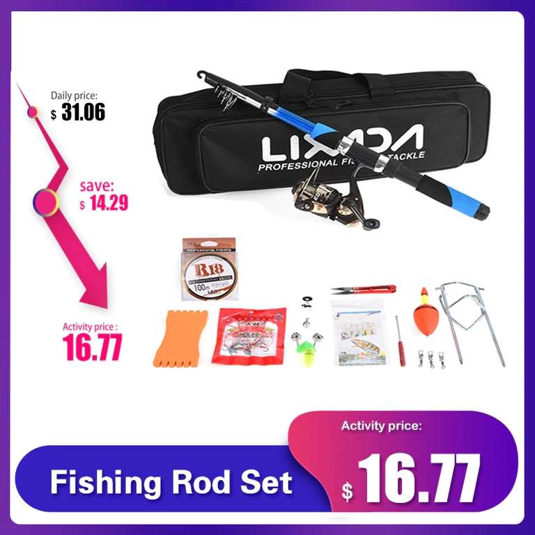 Комплект рыбака Lexada (удочка 2,1м, сумка, блесна и прочее)