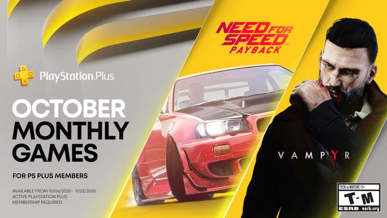 PlayStation Plus - бесплатные игры октября по подписке: Need for Speed Payback и Vampyr
