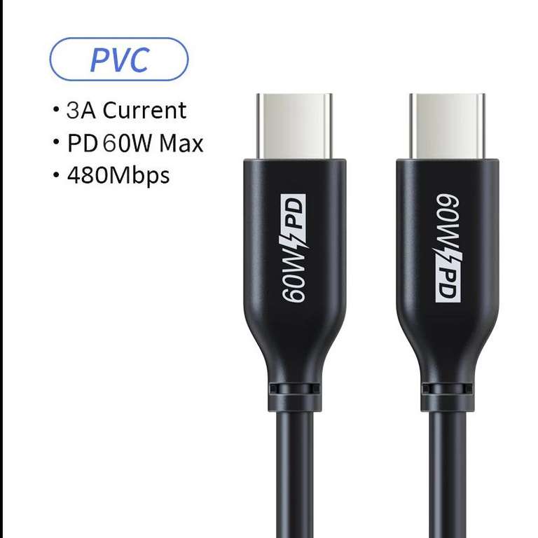 PD кабель на 60Вт typeC-typeC, 0.5 м, Cabletime за 1$