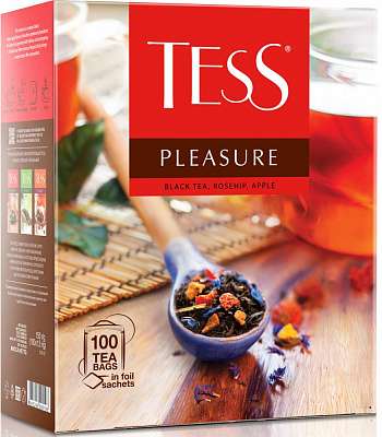 Чай Tess Pleasure черный с яблоком и шиповником 100 пакетиков, 150 г