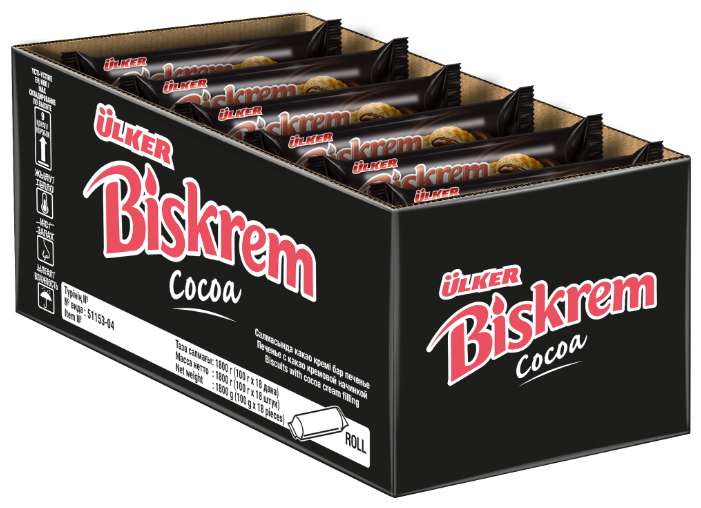 Печенье Biskrem Ulker с какао кремовой начинкой, 100г*18шт, (1.8 кг)