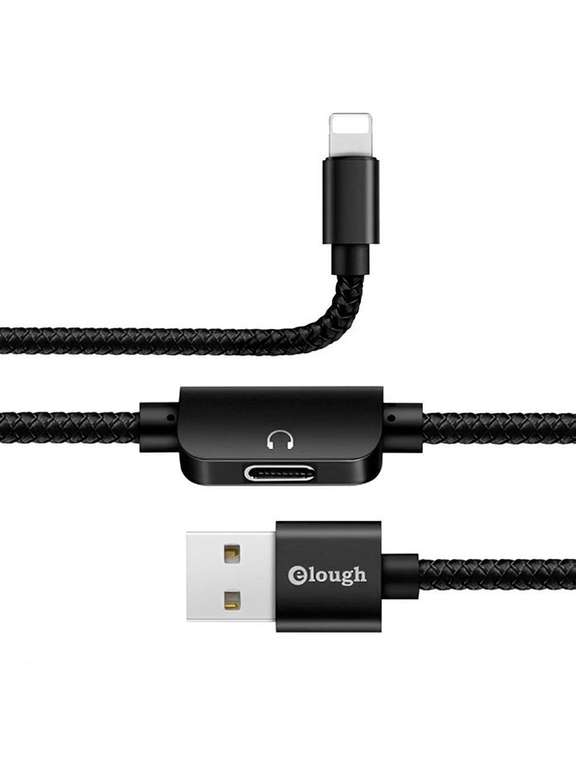Кабель USB Elough с зарядкой Lightning с доп выходом под наушники