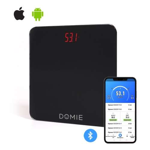 Весы электронные DOMIE с функцией Bluetooth и цифровым дисплеем (до 180 кг)