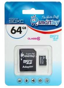 Карта памяти MicroSD Smartbuy 64GB Class10 в МТС