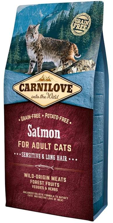 Сухой корм Brit Carnilove Sensitive&Long Hair Salmon for Adult Cats с лососем для улучшения состояния шерсти кошек