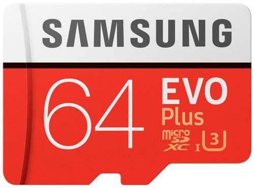 Карта памяти MicroSD Samsung EVO Plus 64 Gb Class10 Speed Class 3 (U3) с адаптером Red-White