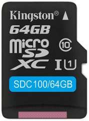 Карта памяти Kingston microSDXC 64GB Class 10 (SDC100/64GB)