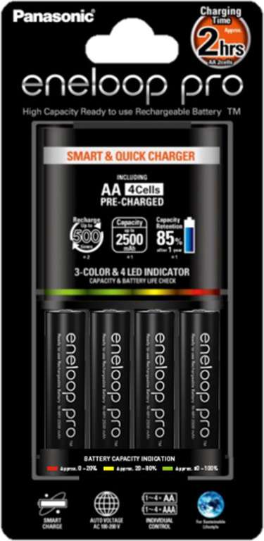 Зарядное устройство Panasonic Smart & Quick + аккумуляторы Eneloop pro АА, 2500 mAh, 4 шт