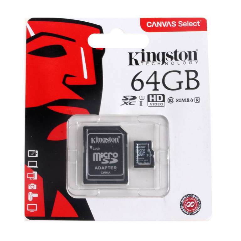 Карта памяти Kingston Canvas Select microSDXC UHS-I 64GB Class 10 с адаптером