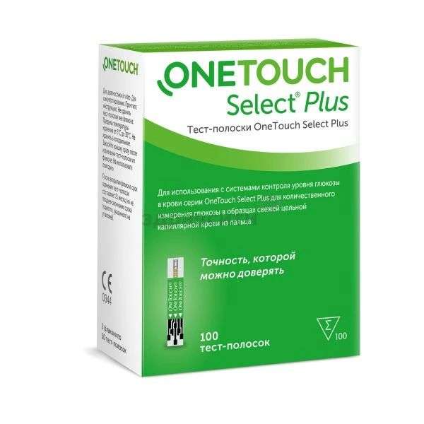 Тест-полоски OneTouch Select Plus для измерения глюкозы в крови 100 шт. при одновременной покупке 2 упаковок
