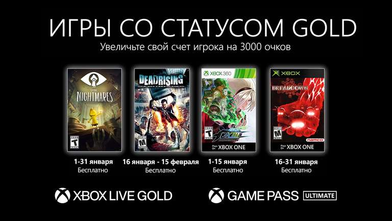 Бесплатные игры января для подписчиков Xbox Live Gold
