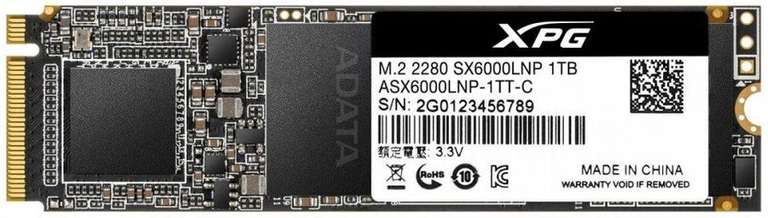SSD накопитель A-DATA XPG SX6000 Lite ASX6000LNP-1TT-C 1ТБ, M.2 2280, PCI-E x4, NVMe
