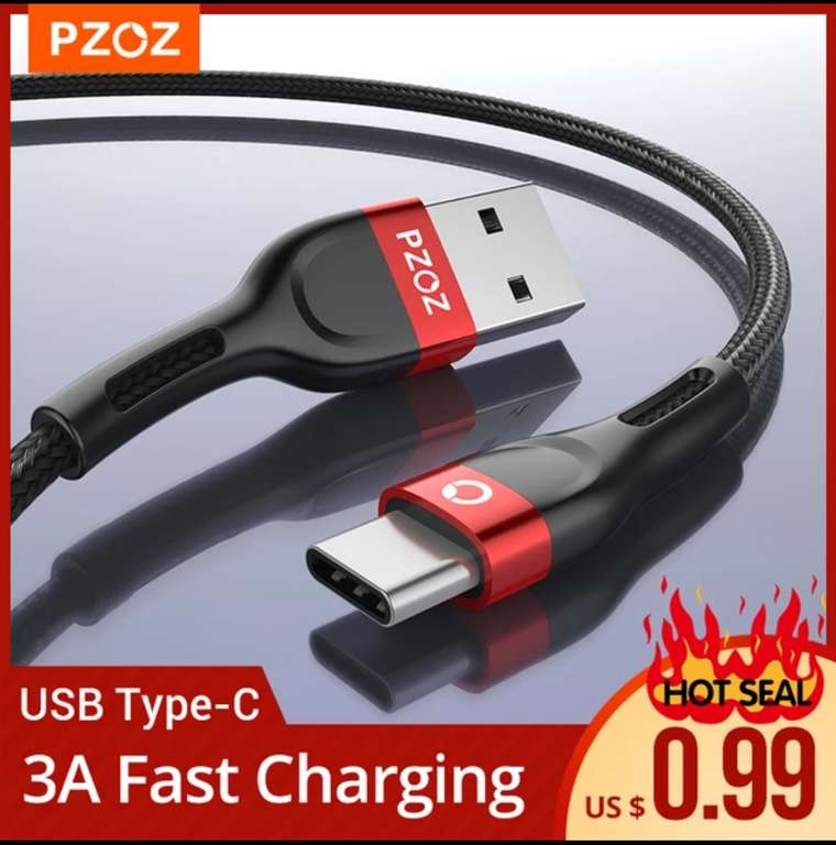 USB type C кабель PZOZ 3A, 2 метра (+другие варианты длины)