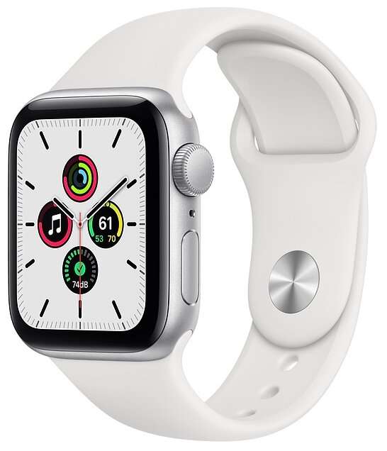 Умные часы c GPS Apple Watch SE GPS 40mm Aluminum Case with Sport Band серебристый/белый