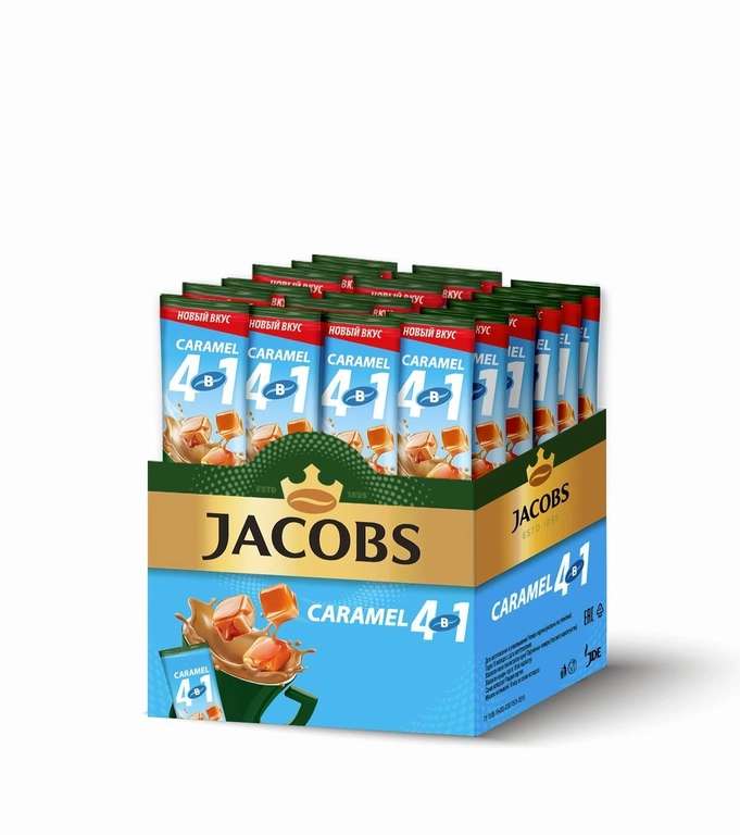 Напиток кофейный Jacobs 4 в 1 Caramel, 24 стика (цена с баллами, 6₽ шт)