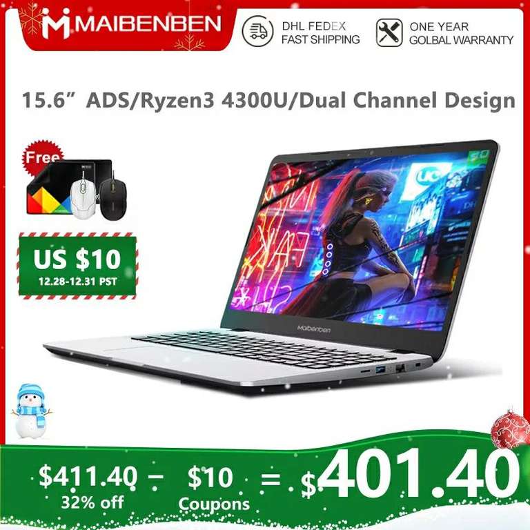 Ноутбук MAIBENBEN M543 15,6" IPS FHD, Ryzen 3 4300U, 4G(8G/16G), 128gb SSD(240gb, 480gb)Vega 5,Linux(Windows10)