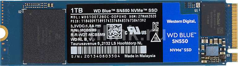 [Ульяновск и др.] SSD накопитель WD Blue SN550 WDS100T2B0C 1ТБ, M.2 2280, PCI-E x4, NVMe