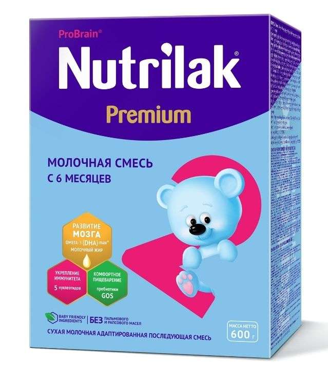 Смесь молочная сухая адаптированная Nutrilak Premium 2 с 6 месяцев, 600 г