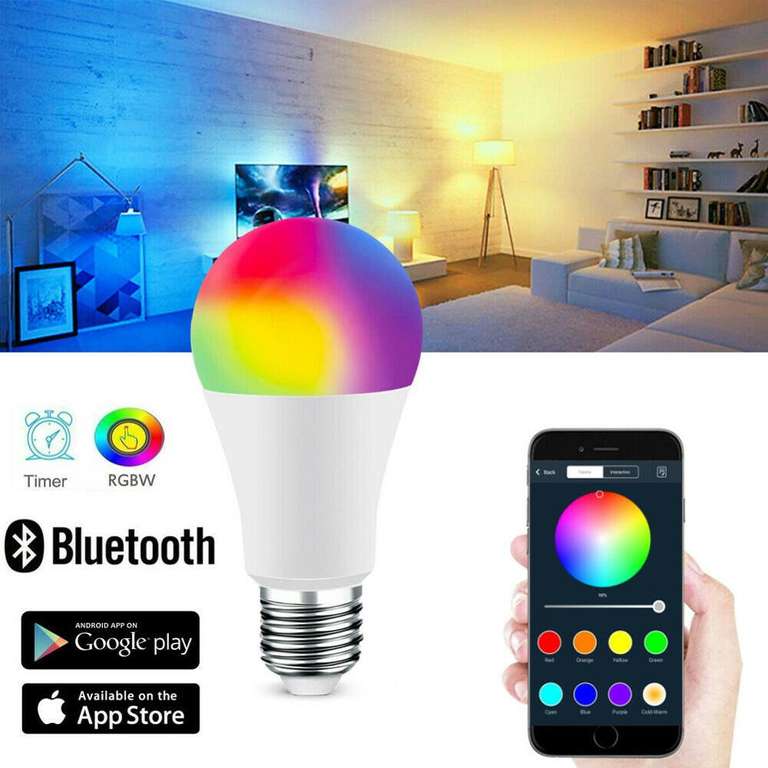 Умная Светодиодная лампа E27, 15 Вт, Bluetooth, RGB