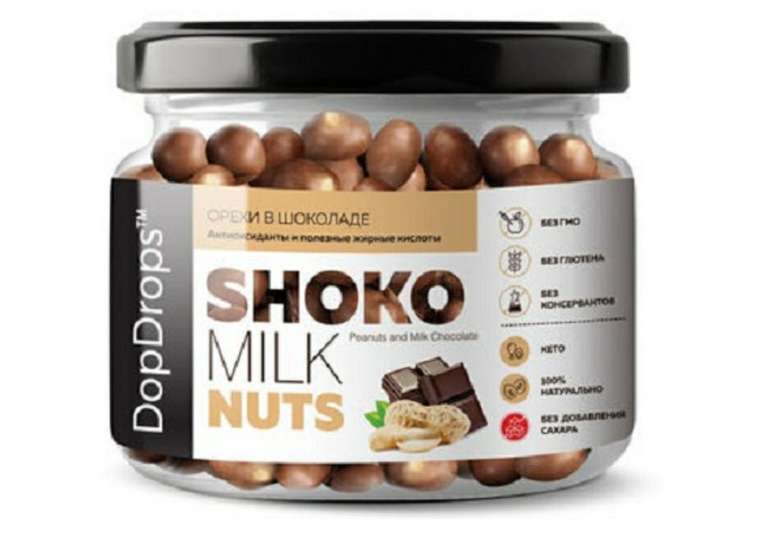 [Оренбург] DopDrops Shoko Milk Nuts Арахис в молочном шоколаде без сахара 165г