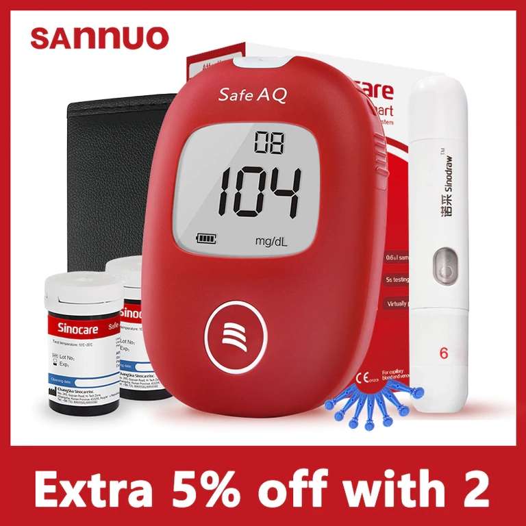 Sannuo прибор для контроля уровня сахара в крови + 100 полосок
