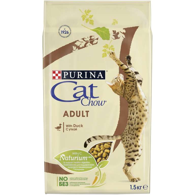 Корм сухой Cat Chow "Adult" для взрослых кошек, с уткой, 15 кг и другие в описании
