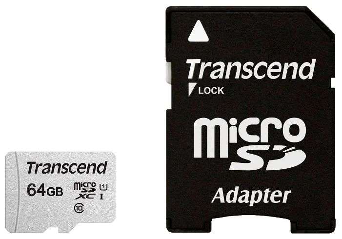 Карта памяти Transcend microSDXC 300S Class 10 UHS-I U1 64GB + SD adapter