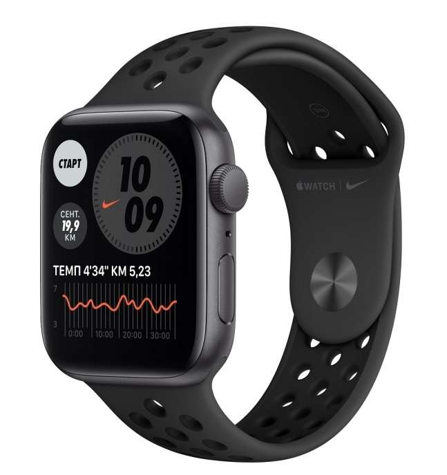 Часы Часы Apple Watch Nike SE GPS 44мм корпус из алюминия серый космос + ремешок черный (MYYK2RU/A)