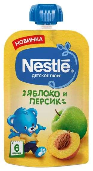 Пюре Nestlé яблоко и персик, с 6 месяцев, 90 г, 1 шт.