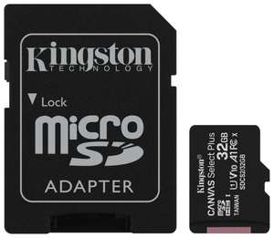 Карта памяти 32ГБ Kingston Canvas Select Plus microSDHC + SD адаптер (SDCS2/32GB), UHS-I, U1, class 10