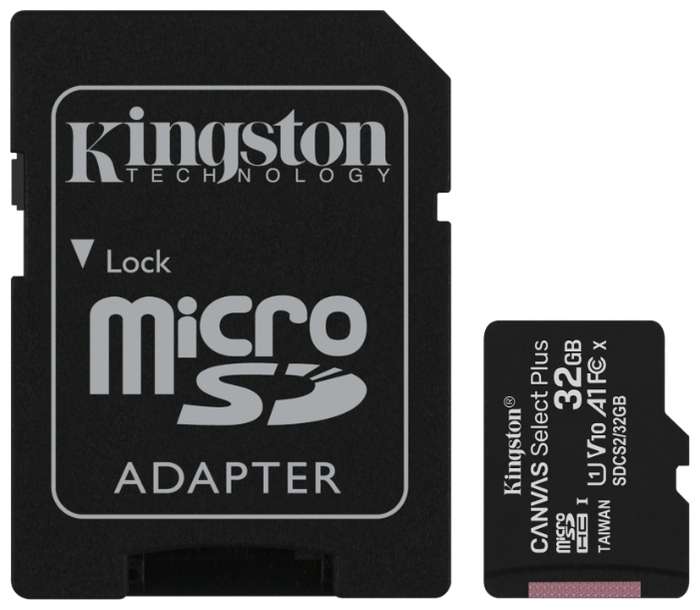 Карта памяти 32ГБ Kingston Canvas Select Plus microSDHC + SD адаптер (SDCS2/32GB), UHS-I, U1, class 10