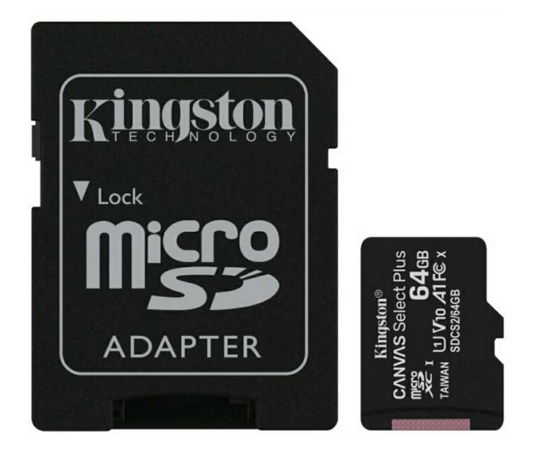 64ГБ Карта памяти Kingston Canvas Select Plus microSDXC (SDCS2/64GBSP), UHS-I, U1, class 10 + SD адаптер