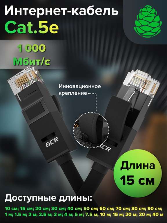 LAN кабель GCR cat5e 15 см RJ45 на 1Гбит/c