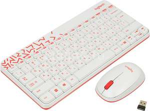 Комплект клавиатура + мышь Logitech MK240 Nano, белый-красный