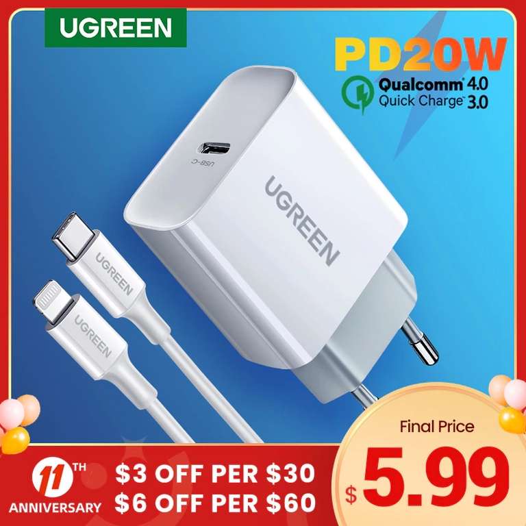 Распродажа в Ugreen Official Store (например, устройство для быстрой зарядки Ugreen 4,0 3,0 QC PD)