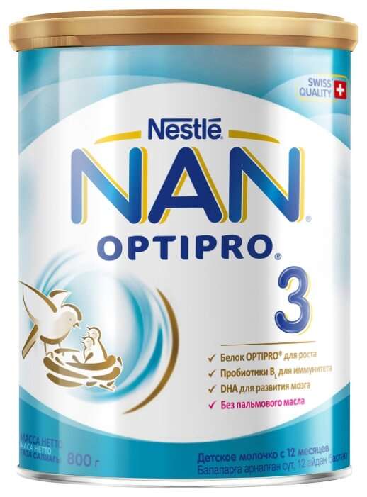 Смесь NAN (Nestlé) 3 Optipro, с 12 месяцев, 800 г (при покупке 5 шт)