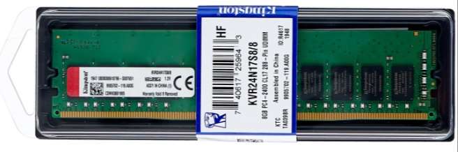 Оперативная память DDR4 Kingston 8 GB, 2400 MHz, CL17, 1.2В, KVR24N17S8/8