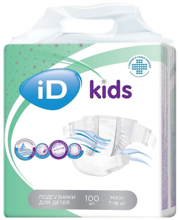 ID подгузники Kids Maxi (7-18 кг) 100 шт. 9,84 р/шт
