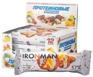 IRONMAN протеиновый батончик Protein Bar 37% (50 г)(12 шт) арахис-карамель
