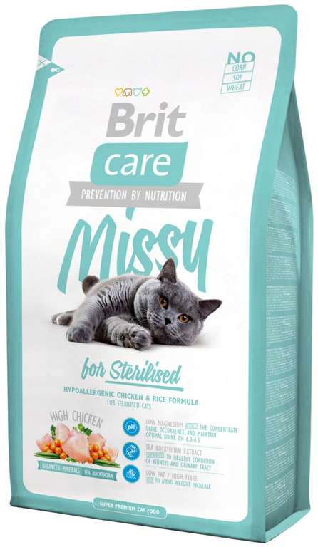 Корм сухой для кошек BRIT Care Cat Missy for Sterilised гипоаллергенный, для стерилизованных, 2000г, Чехия