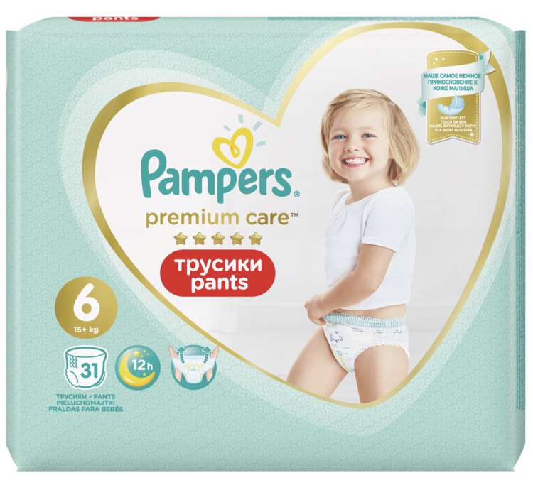 Подгузники-трусики детские PAMPERS Premium Care Pants Extra Large 6, 15+ кг, 31шт, Польша