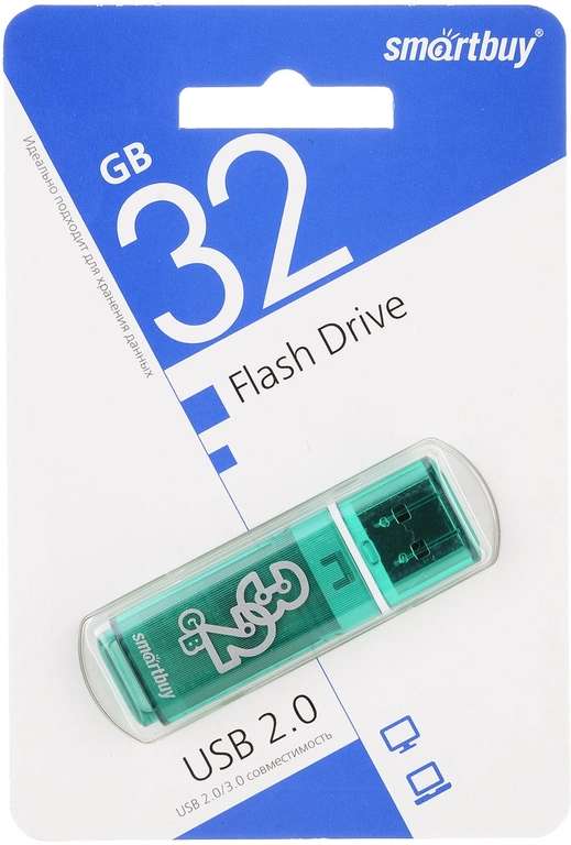USB Флеш-накопитель SmartBuy Glossy 32 ГБ, зеленый