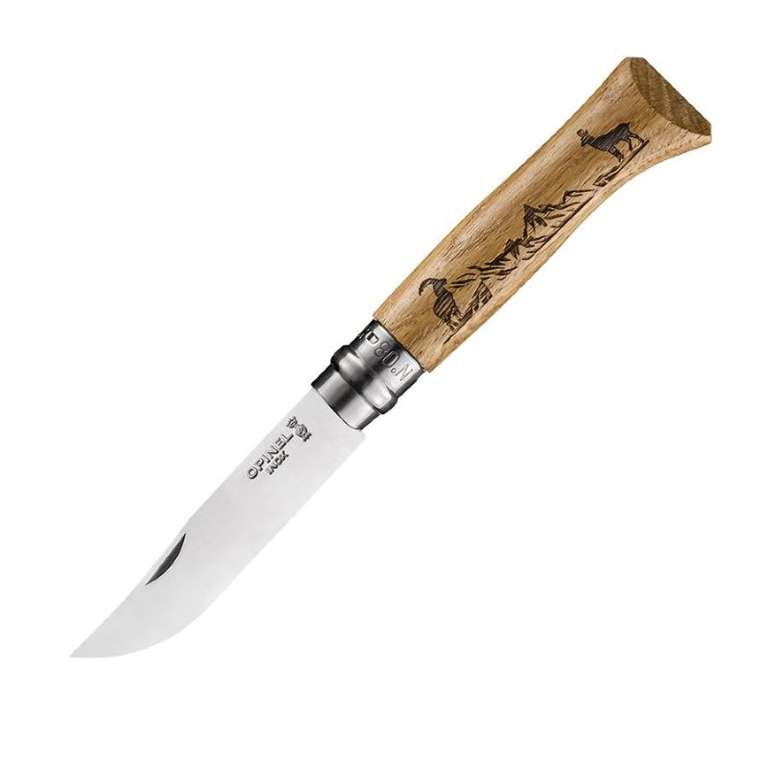 Нож Opinel №8 (нержавеющая сталь, рукоять дуб, гравировка серна)