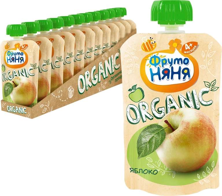 Пюре ФрутоНяНя из яблок Organic, с 4 месяцев, 90г (12шт)
