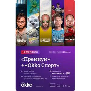 Online-кинотеатр Okko Премиум+Спорт 12 месяцев (1748 баллов)